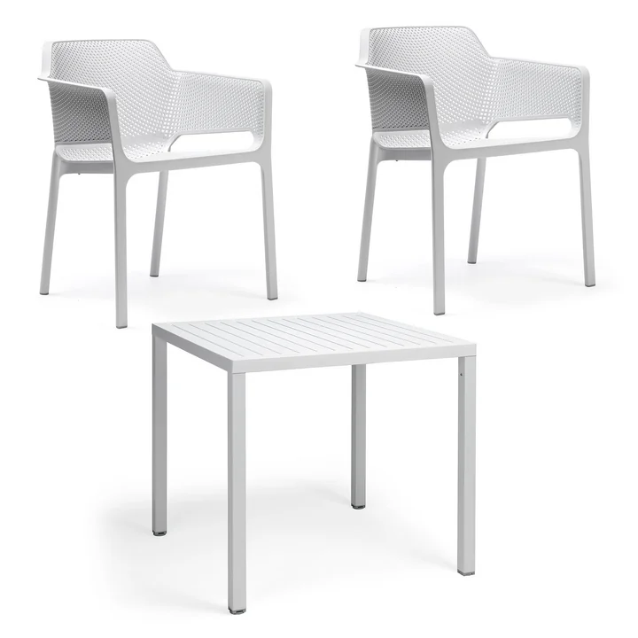 Nardi - Net chaise avec accoudoirs (2x) + Cube table 80, blanc