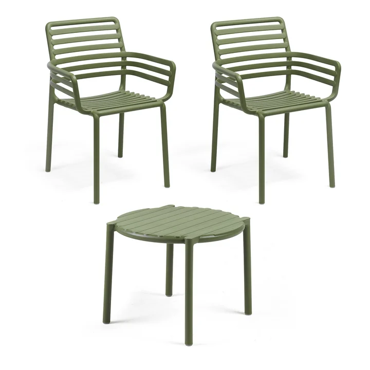 Nardi - Doga Chaise avec accoudoirs (2x) + Doga Table d'appoint, Ø 50 cm, agave