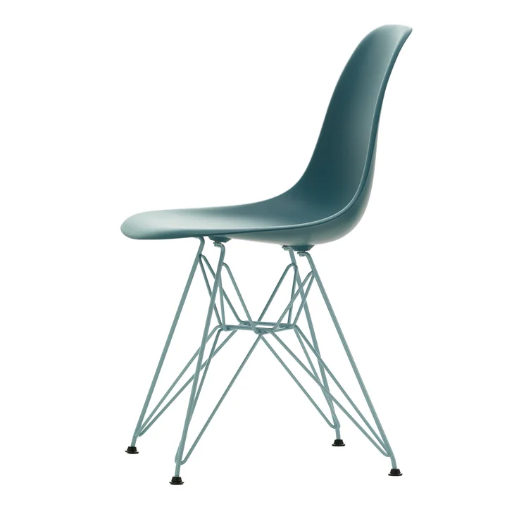 Eames Plastic Side Chair DSR, bleu mer / bleu ciel (patins en plastique basic dark) de Vitra
