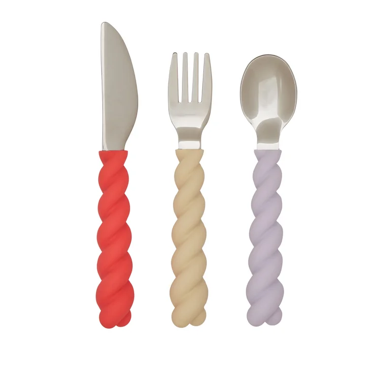 Mellow Couverts pour enfants, lavender / vanilla / cherry red (set de 3) de OYOY
