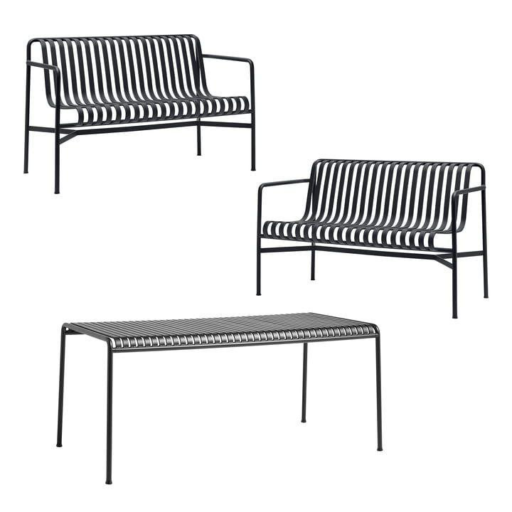Hay - Palissade Table + Dining Bench (set de 2), anthracite