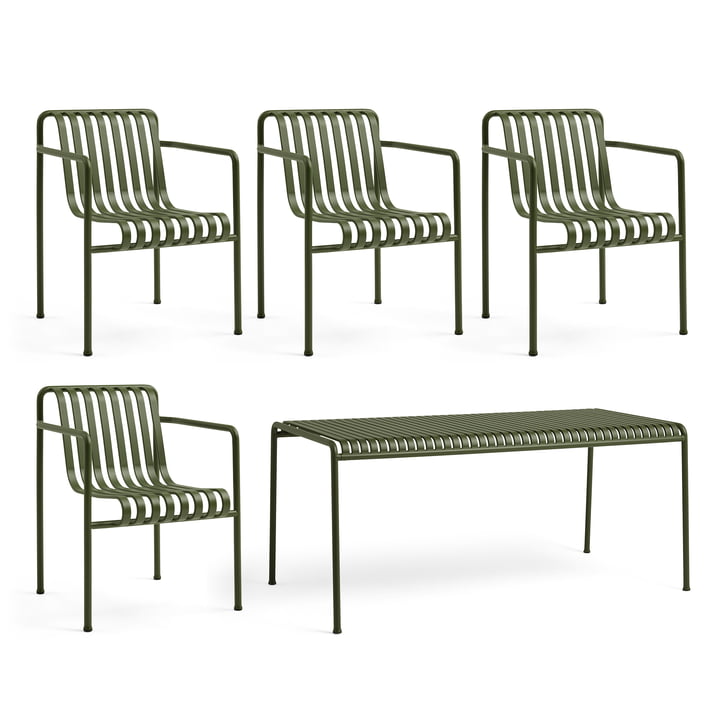 Hay - Palissade Table + Dining Armchair (set de 4), olive