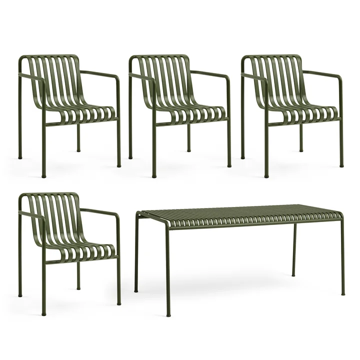 HAY - Palissade Table + Dining Armchair (set de 4), olive