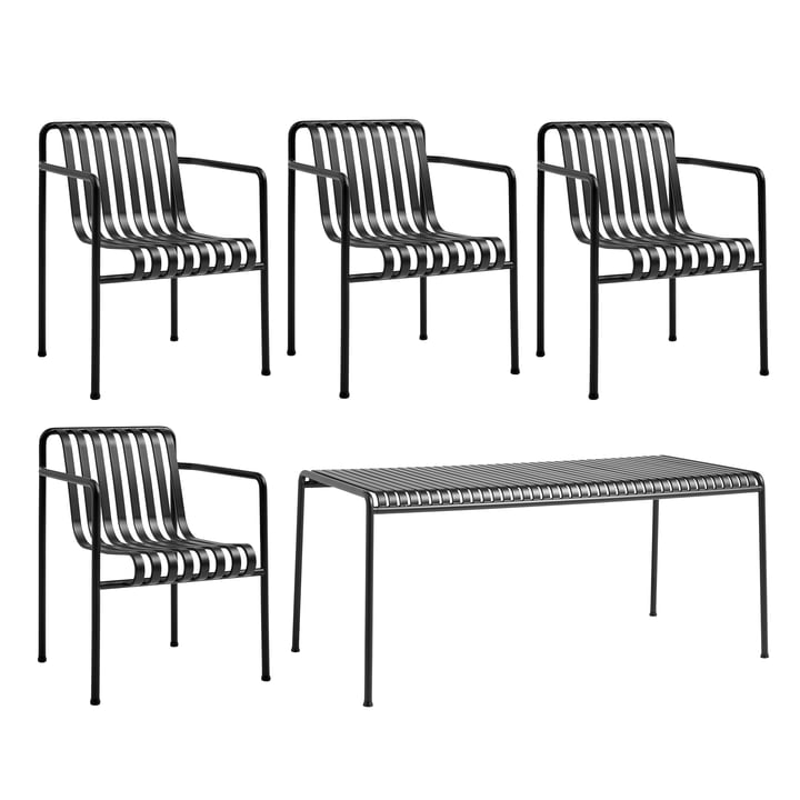 Hay - Palissade Table + Dining Armchair (set de 4), anthracite