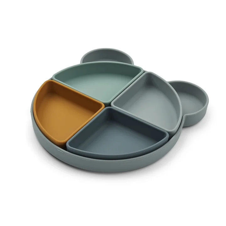 Arne assiette compartimentée de LIEWOOD dans la version M. Ours, blue fog