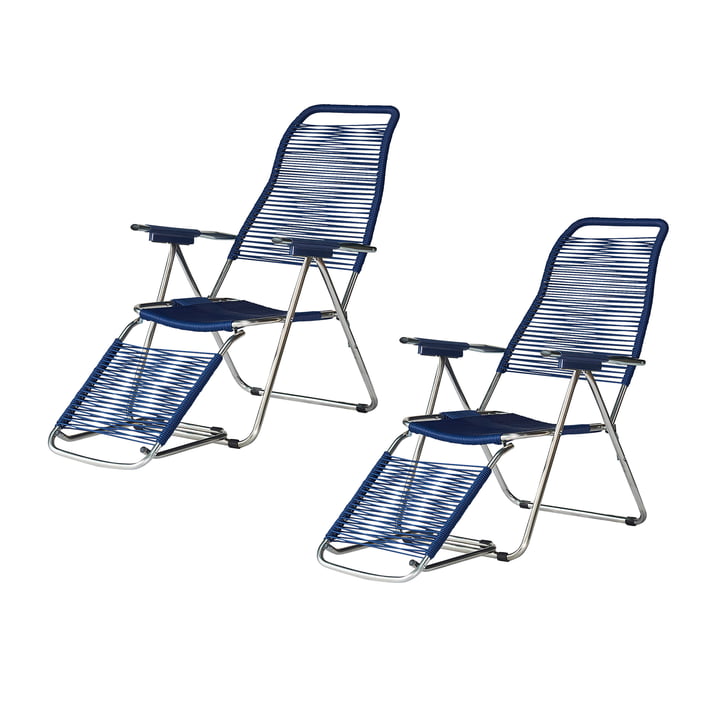 Fiam - Chaise longue Spaghetti, structure aluminium / toile bleue (lot de 2)