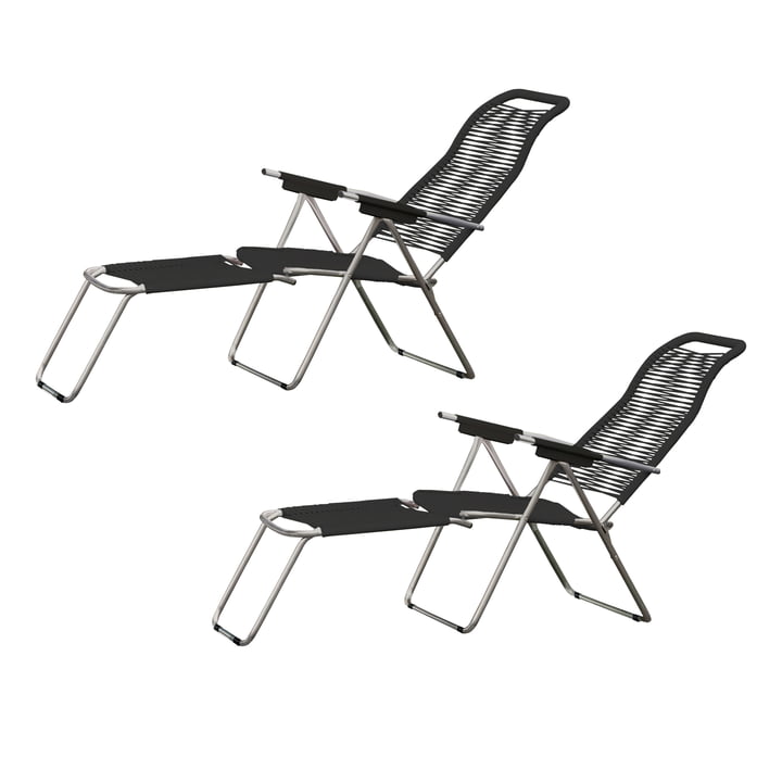 Fiam - Chaise longue Spaghetti, structure aluminium / toile noire (lot de 2)