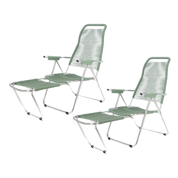 Fiam - Chaise longue Spaghetti, structure aluminium / revêtement sauge (lot de 2)