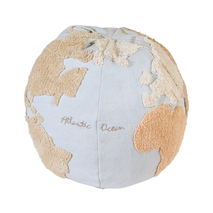 World Map Pouf, Ø 50 cm, bleu clair / beige de Lorena Canals