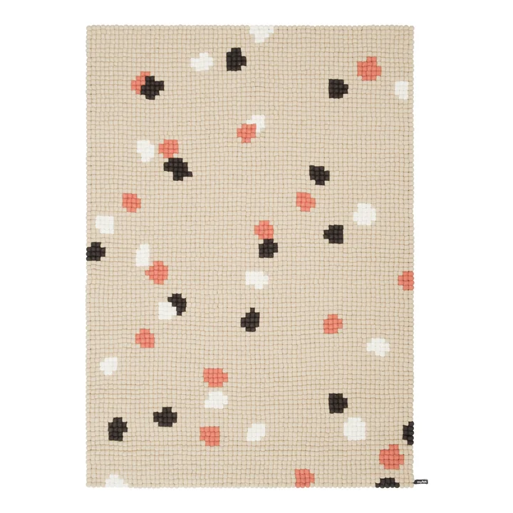 myfelt - Terra Sand Tapis de boules de feutre, 180 x 260 cm, beige / blanc / corail / anthracite