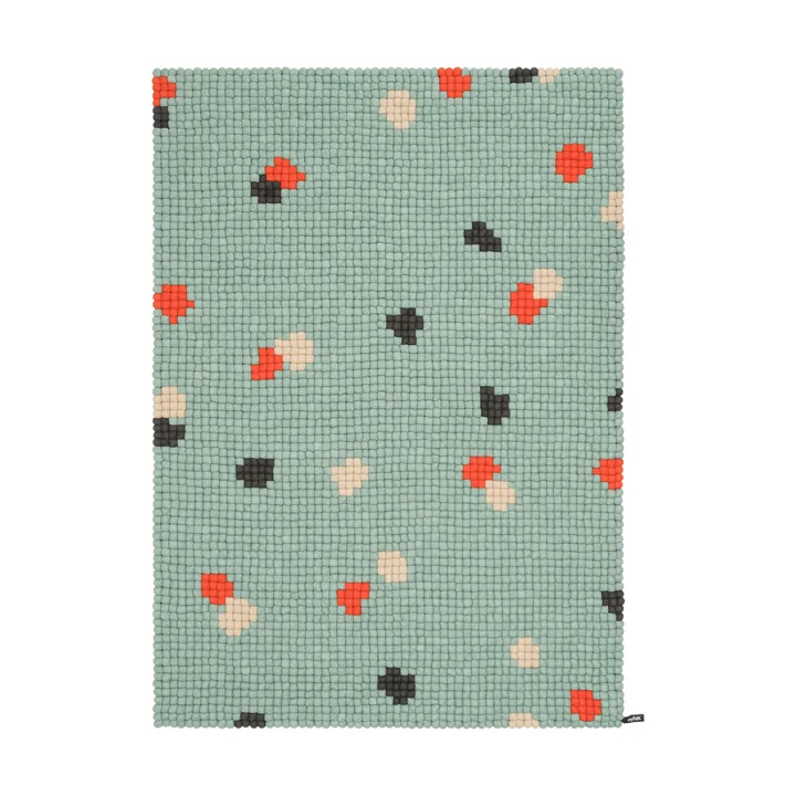 myfelt - Terra Ocean Tapis de boules de feutre, 140 x 200 cm, turquoise / rouge / beige / gris