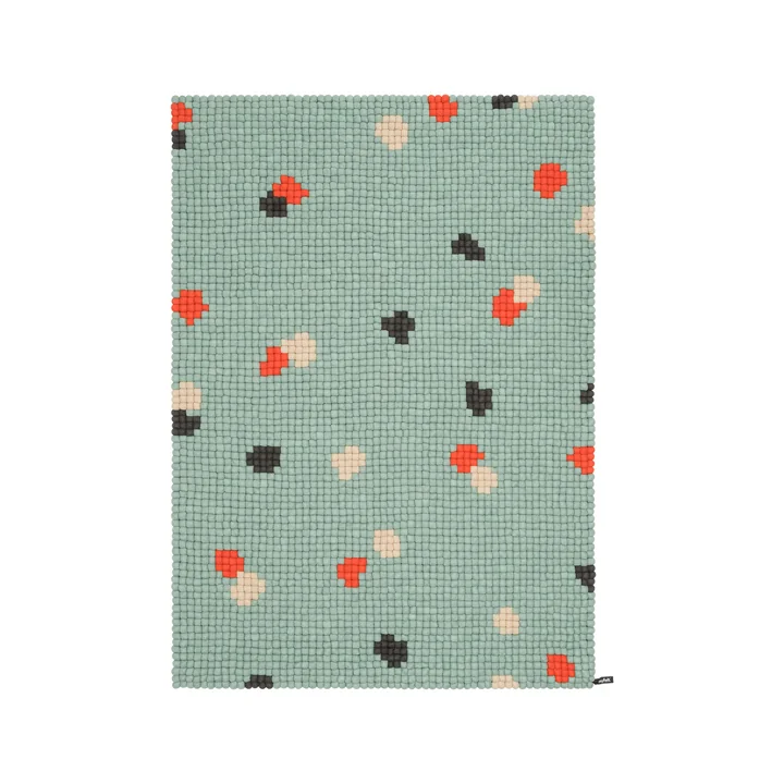 myfelt - Terra Ocean Tapis de boules de feutre, 70 x 100 cm, turquoise / rouge / beige / gris
