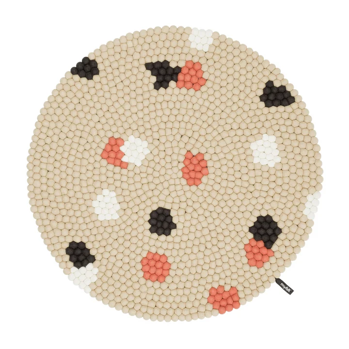myfelt - Terra Sand Tapis de boules de feutre, Ø 180 cm, beige / blanc / corail / anthracite