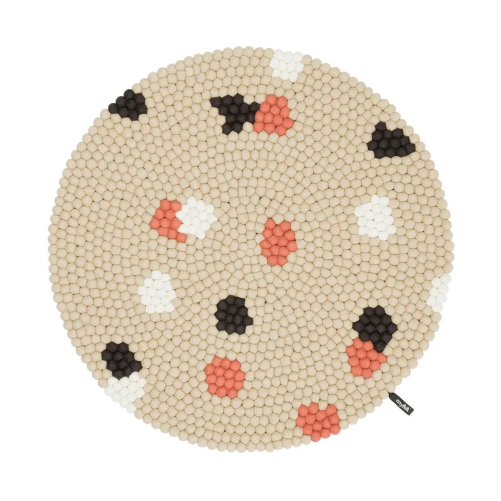 myfelt - Terra Sand Tapis de boules de feutre, Ø 140 cm, beige / blanc / corail / anthracite