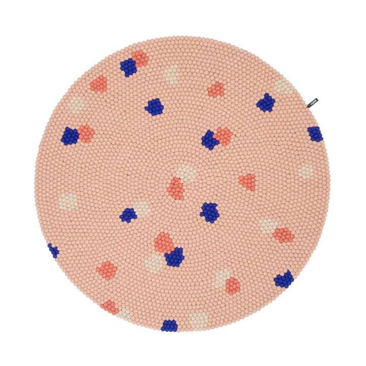 myfelt - Terra Rose Tapis de boules de feutre, Ø 140 cm, rose / corail / blanc / bleu cobalt