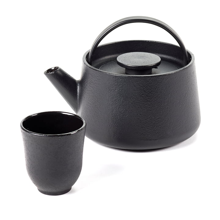 Inku tasse et théière en fonte de couleur noire