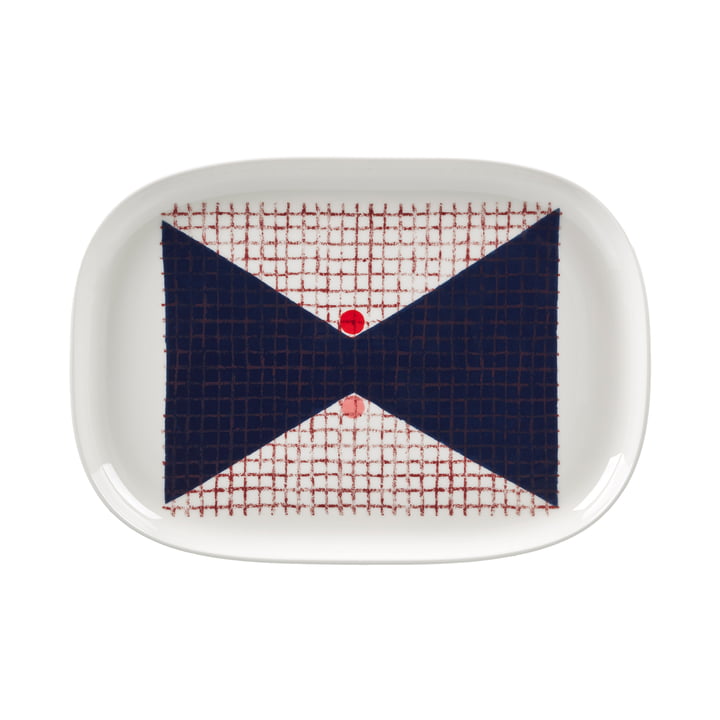 Marimekko - Tomina Plateau de service, 25,5 x 36 cm, blanc / bleu foncé