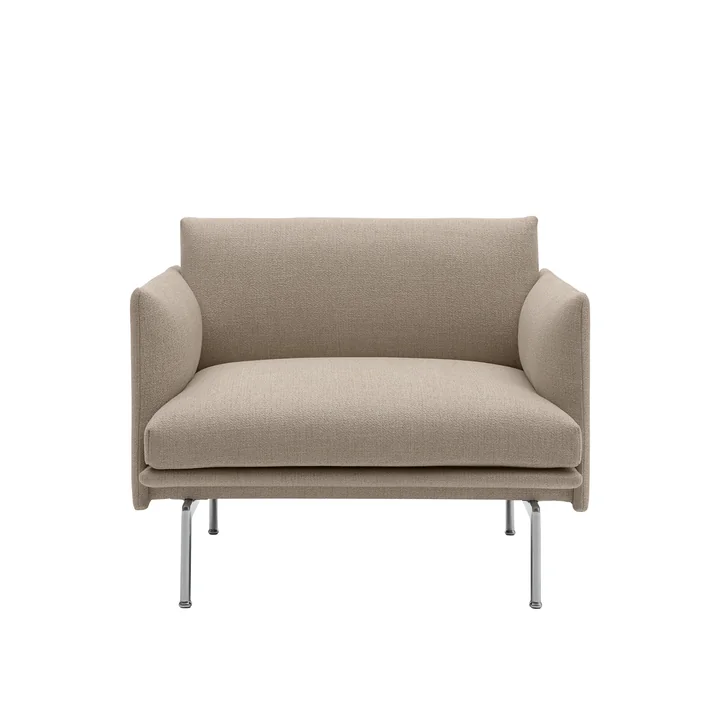 Muuto - Outline Studio Fauteuil, marron (Kvadrat by Sahco Ecriture 240) / aluminium poli