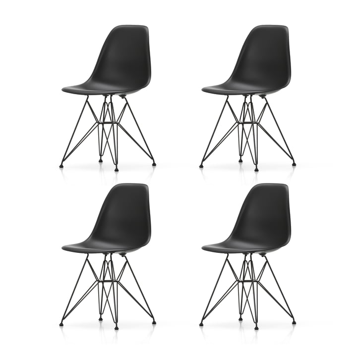 Vitra - Eames Plastic Side Chair DSR, basic dark / noir profond (patins en feutre basic dark) (lot de 4)