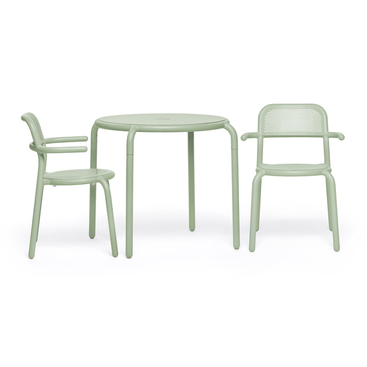 Fatboy - Toní Table de bistrot + fauteuil de jardin, vert brume (revêtement par poudre)