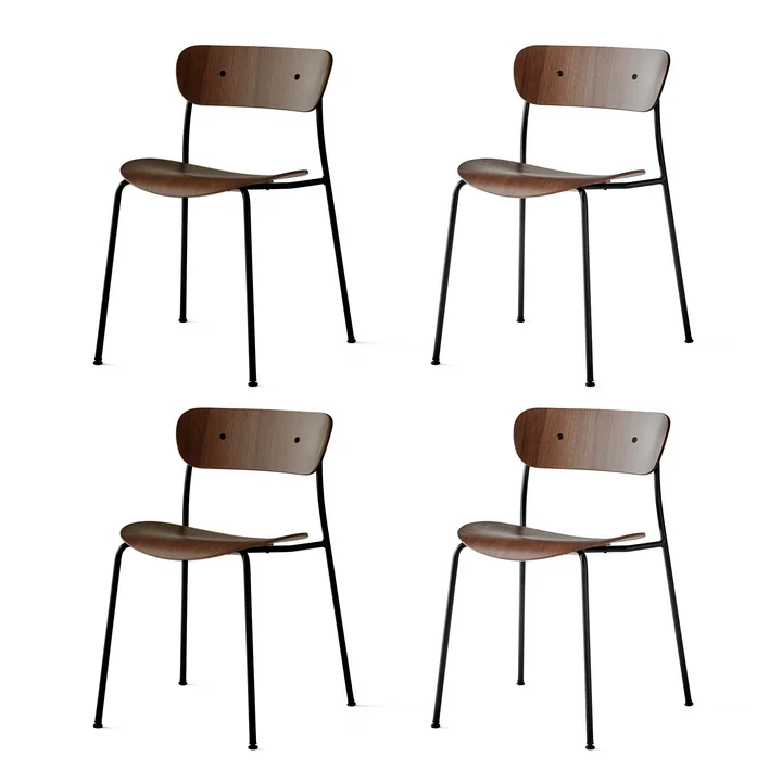 & Tradition - Pavilion Chaise, cadre noir / noyer laqué (lot de 4)