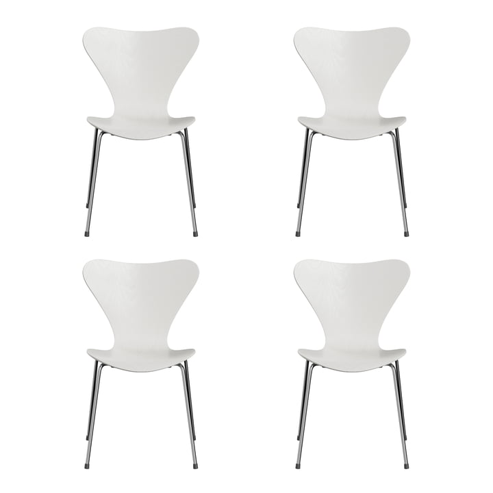 Fritz Hansen - Série 7 chaise, chrome / frêne teinté blanc (lot de 4)