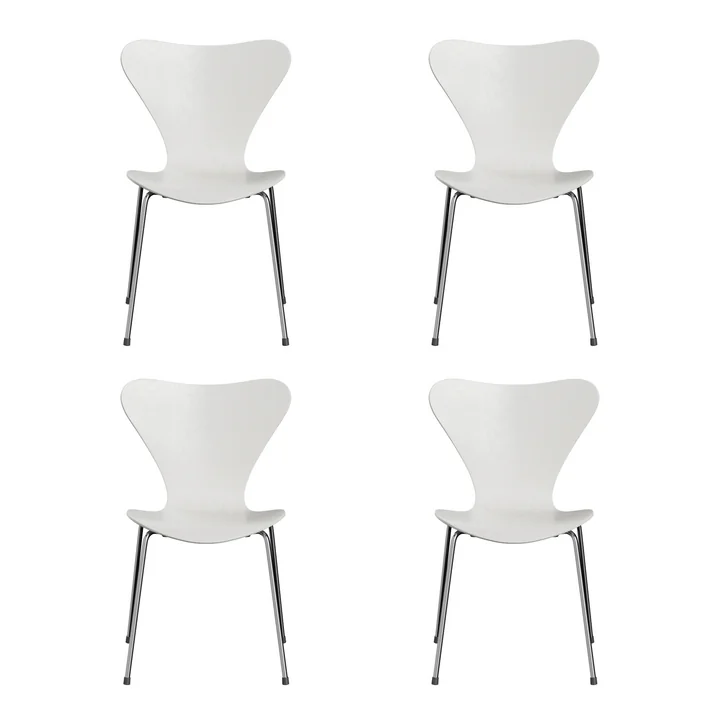 Fritz Hansen - Série 7 chaise, chrome / frêne teinté blanc (lot de 4)