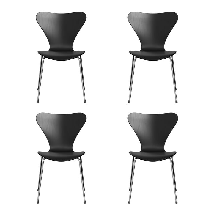 Fritz Hansen - Série 7 chaise, chrome / frêne teinté noir (lot de 4)