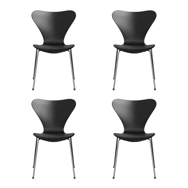 Fritz Hansen - Série 7 chaise, chrome / frêne teinté noir (lot de 4)