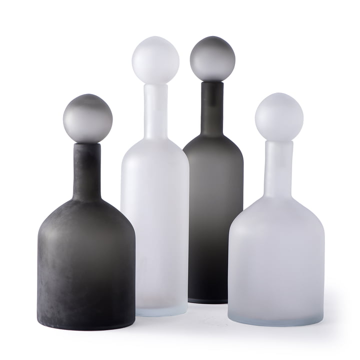 Pols Potten - Bubbles & Bottles Carafe, noir mat & blanc (set de 4)