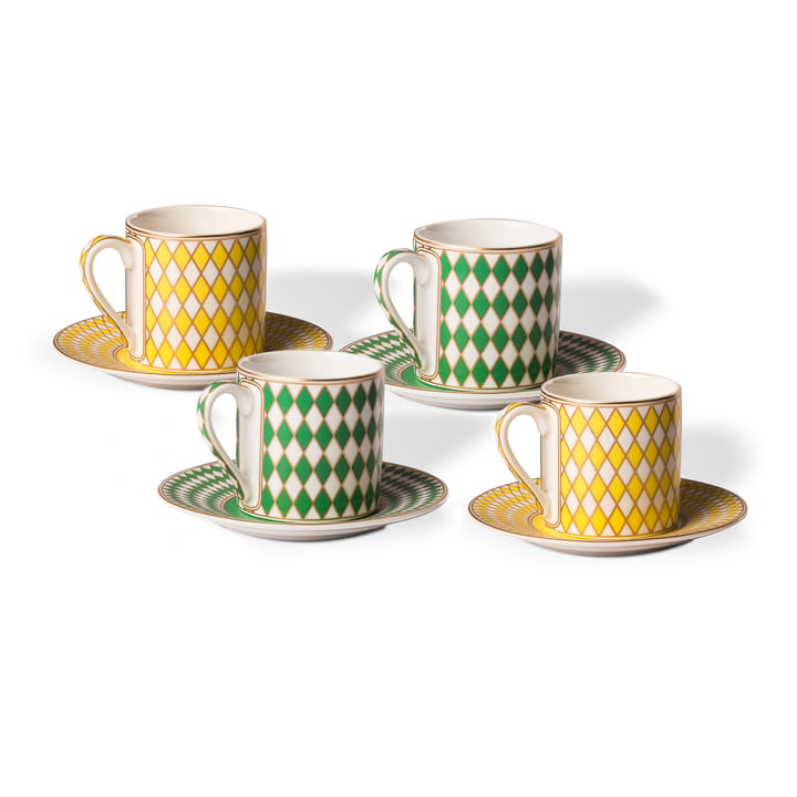 Pols Potten - Chess Tasse à expresso, émaillée mate, vert / jaune / or (set de 4)