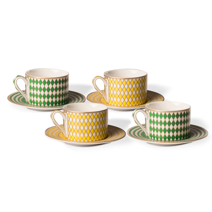 Pols Potten - Chess Tasse à thé émaillée mate, vert / jaune / or (set de 4)