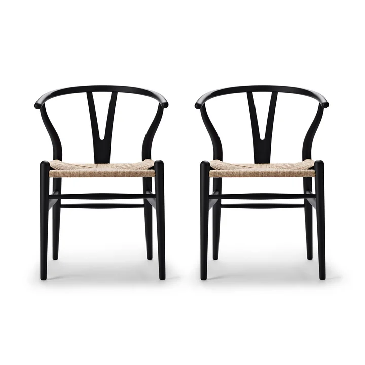 Carl Hansen - CH24 Wishbone Chair , soft black / tressage naturel (lot de 2)