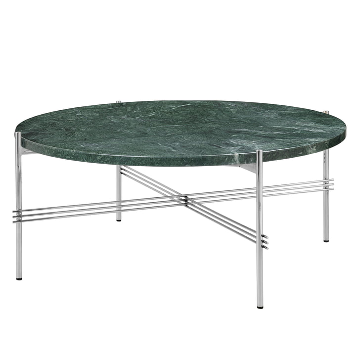 Gubi - TS table basse Ø 80 cm, acier poli / marbre vert