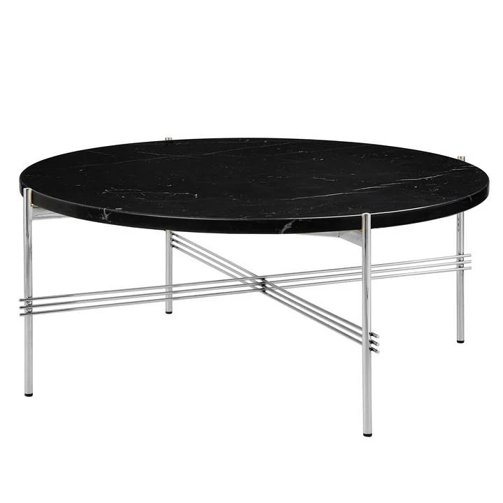 Gubi - TS table basse Ø 80 cm, acier poli / marbre noir