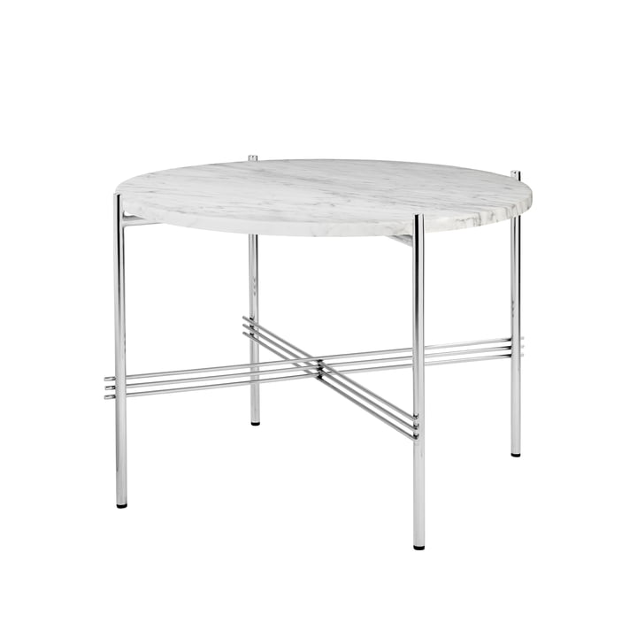 Gubi - TS Table basse Ø 55 cm, acier poli / marbre blanc