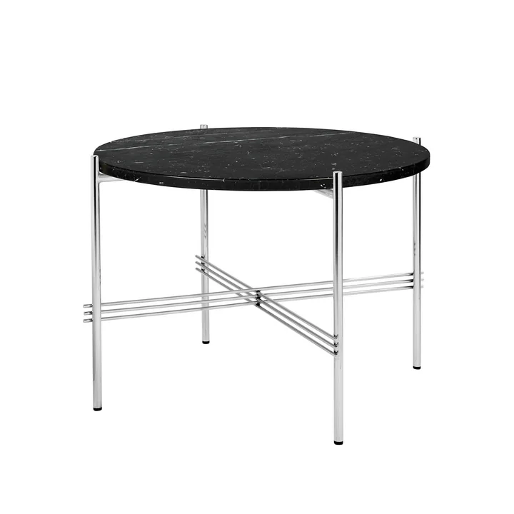 Gubi - TS Table basse Ø 55 cm, acier poli / marbre noir