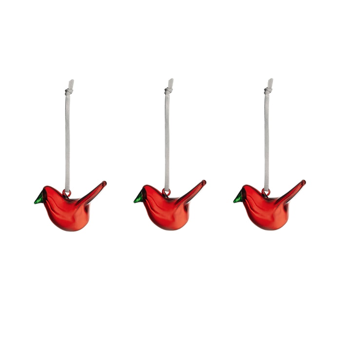 Toikka Oiseau en verre Mini, rouge (set de 3) de Iittala