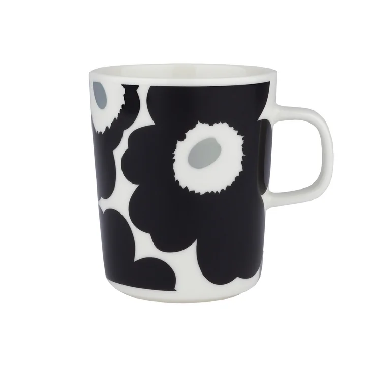 Oiva Unikko Gobelet avec anse, 250 ml, blanc / noir / argent de Marimekko