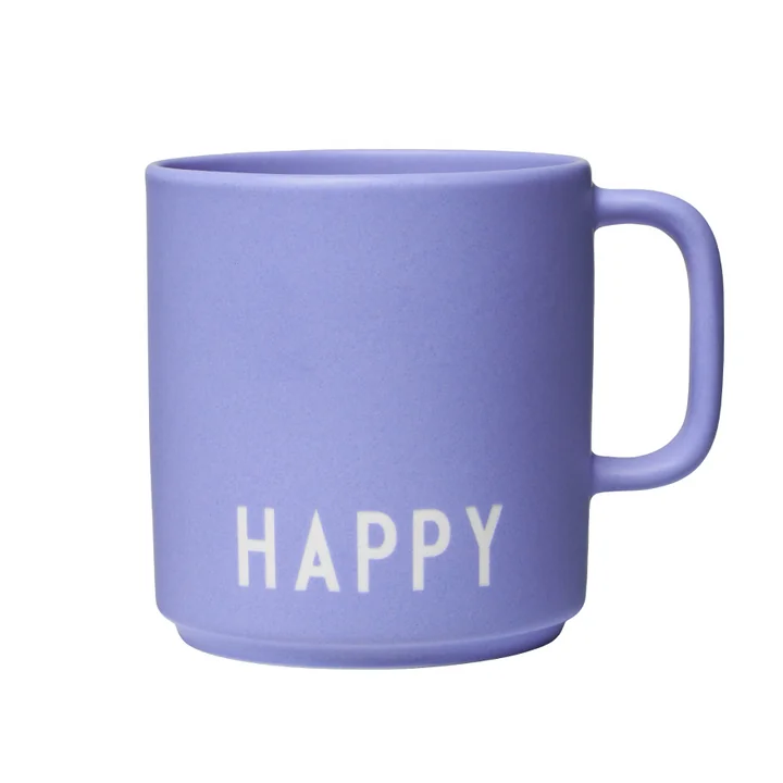 AJ Favourite Tasse en porcelaine avec anse, Happy / pale iris de Design Letters