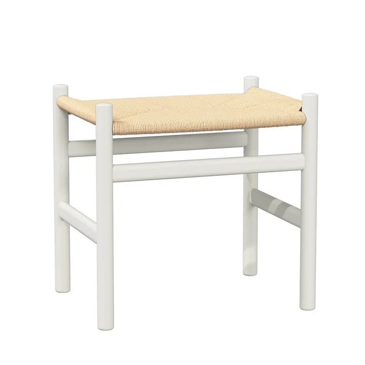 Carl Hansen - CH53 Tabouret, hêtre soft laqué blanc naturel / tressage naturel