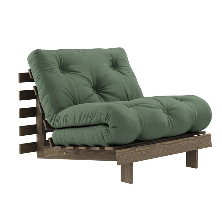 Karup Design - Roots Fauteuil-lit 90 cm, pin brun caroba / vert olive (756)