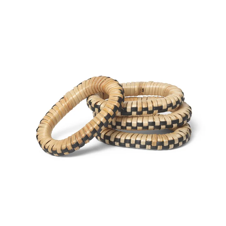 Ferm Living - Weave Ronds de serviette, naturel / noir (lot de 4)
