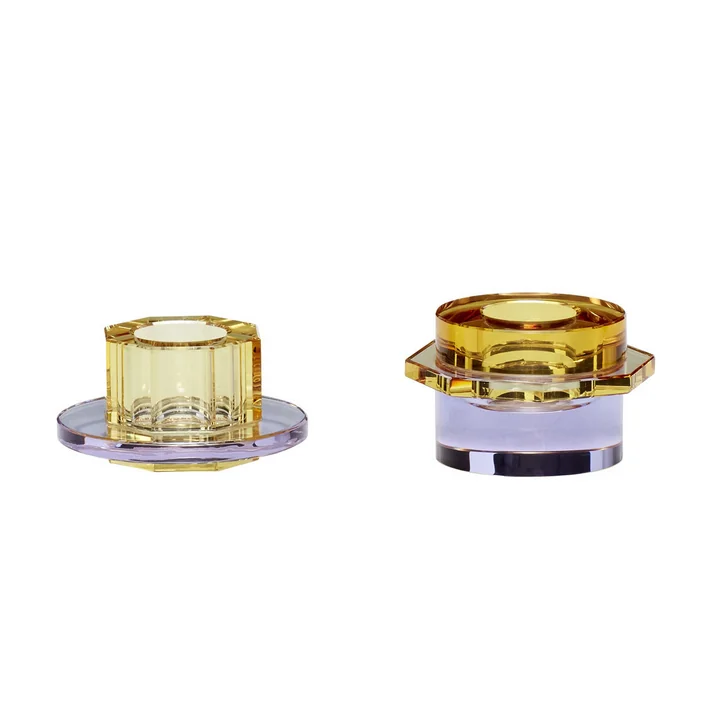 Hübsch Interior - Kiosk Bougeoir, ambre / lilas (set de 2)