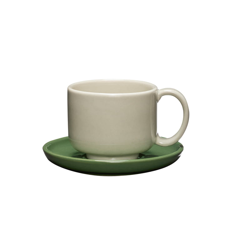 Hübsch Interior - Amare Tasse avec soucoupe, sable / vert