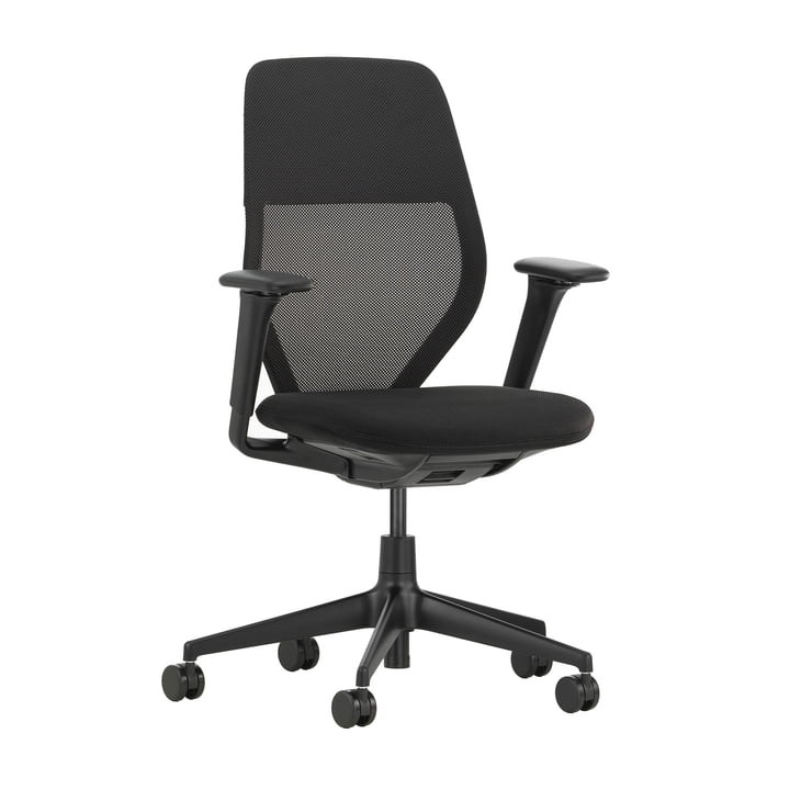 Vitra - ACX Light Chaise de bureau, Silk mesh nero / X Net nero, avec réglage de la profondeur d'assise, accoudoirs réglables en hauteur (roulettes pour sols durs)