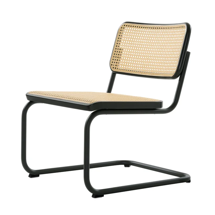 Thonet - S 32 VL Chaise Lounge, RAL 9005 (noir profond) / hêtre teinté noir (TP 29) / cannage avec tissu de soutien