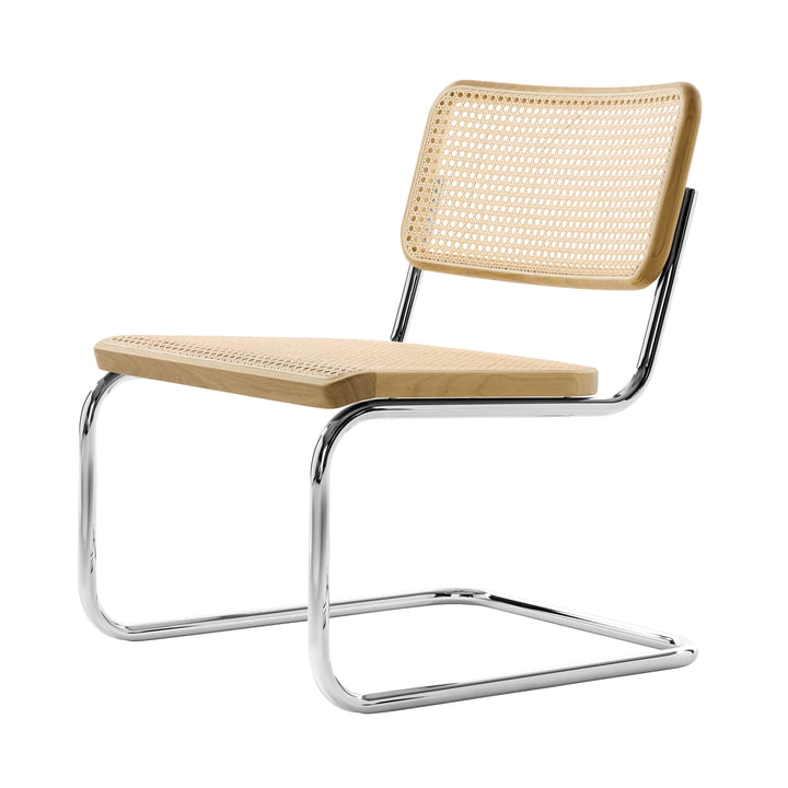 Thonet - S 32 VL Chaise Lounge, chrome / chêne laqué avec bois naturel / cannage avec tissu de soutien