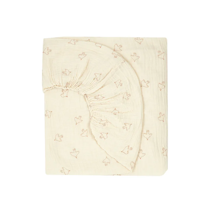 Nobodinoz - Wabi Sabi Drap-housse, 70 x 140 x 15 cm, brown hoshi birds