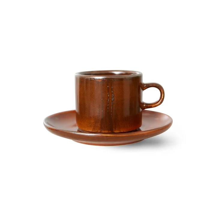 HKliving - Chef Ceramics Tasse avec soucoupe, 220 ml, burned orange